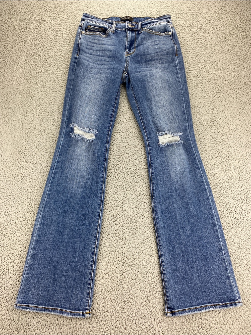 Judy Blue Women Mid Rise Pocket Tooling Knee Destroy Bootcut Jeans    Size: 7/28